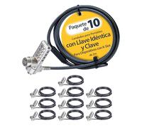 StarTech Pack de 10 Candados K-Slot de 2m, Acceso Doble Llave y Combinación | Cable de Acero Resistente a Cortes de 4, 4mm, Soporta 200kg, Para Monitores y Estaciones de Acoplamiento