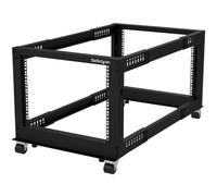 StarTech Rack Abierto 8U 4 Columnas 19in, 101cm, 544kg (4POSTRACK8U) | Profundidad de montaje ajustable 56-101cm, Acero laminado en frío, Ruedas o patas niveladoras