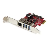 StarTech Tarjeta PCIe 3 Puertos USB 5Gbps Ethernet Gigabit (PEXUSB3S3GE) | Combo en una sola tarjeta, Diseño de doble perfil, Alimentación SATA opcional