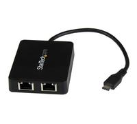 StarTech Adaptador USB-C a 2 Gigabit Ethernet + USB 3.0 Extra Negro