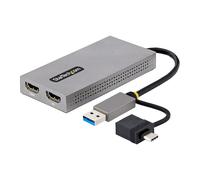 StarTech.com Adaptador de USB a HDMI Doble, USB A/C a 2 Pantallas HDMI (1x 4K30Hz, 1x 1080p), Dongle Integrado USB-A a C, Cable de 11cm, Adaptador USB 3.0 a HDMI, Windows y macOS