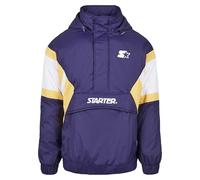 STARTER BLACK LABEL Chaqueta cortavientos para hombre Color Block Half Zip Retro, Starter morado/blanco/amarillo Buff, S