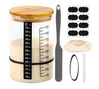 Starter Jar - Glass 1L Wide Mouth, Temperature Sticker Included | Baking Fermentation Set For Homemade Bread Yogurt Kombucha Kitchen Pantry Use