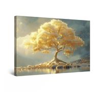 Startonight Cuadro en Lienzo Luminoso - Arbol de la Vida de Luz Amarilla, Cuadros Modernos Abstractos para Salon, Impresiones Enmarcadas 80x120 cm, Grande Decoración Pared, Idea de Regalo Elegante