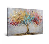 Startonight Cuadro en Lienzo Luminoso - Arbol de la Vida Rojo Azul Amarillo, Cuadros Modernos Abstractos para Dormitorio, Impresiones Enmarcadas 60x90 cm, Decoración Pared, Idea de Regalo Elegante