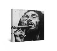 Startonight Cuadro en Lienzo Luminoso - Blanco y Negro con Puro Cubano de Bob Marley, Cuadros Modernos Abstractos para Salon, Impresiones Enmarcadas 80x80 cm, Grande Decoración Pared