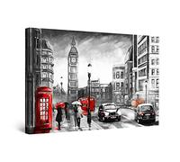 Startonight Cuadro Moderno en Lienzo - Big Ben Londres Negro Blanco Rojo - Pintura Urbana para Salon Impresiones Enmarcadas 80x120 cm, Grande Decoración Pared, Idea de Regalo Elegante