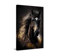Startonight Cuadro Moderno en Lienzo - Caballo Dorado Negro - Grande Impresión Listo para Colgar Decoración Pintura Moderna y Contemporánea 80 x 120 cm Idea de Regalo Elegante Luminoso
