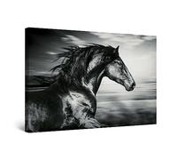 Startonight Cuadro Moderno en Lienzo - Caballo Negro Corriendo - Pintura Animales para Salon Impresiones Enmarcadas 80x120 cm, Grande Decoración Pared, Idea de Regalo Elegante Luminoso