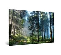 Startonight Cuadro Moderno en Lienzo Camino en el Bosque, Paisaje Verde Árboles para Dormitorio, Impresiones Enmarcadas 60x90 cm, Decoración Pared, Idea de Regalo Elegante Efecto Día y Noche