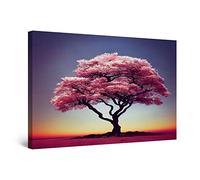 Startonight Cuadro Moderno en Lienzo - Cuadro Atardecer Árbol Rosa - Grande Árboles Impresión Listo para Colgar Decoración Pintura Moderna y Contemporánea 80 x 120 cm Efecto Día y Noche