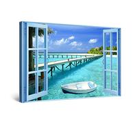 Startonight Cuadro Moderno en Lienzo La Ventana al Paraíso Acuático, Paisaje Oceano para Dormitorio, Impresiones Enmarcadas 60x90 cm, Decoración Pared, Idea de Regalo Elegante Luminoso