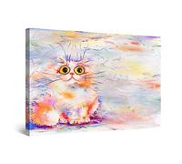 Startonight Cuadro Moderno en Lienzo Lindo Gato de Color para Niños, Pintura Animales para Dormitorio, Impresiones Enmarcadas 60x90 cm, Decoración Pared, Idea de Regalo Elegante Luminoso