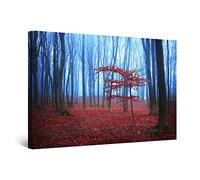 Startonight Cuadro Moderno en Lienzo Niebla Roja, Paisaje Naturaleza Árbol Para Salon Impresiones Enmarcadas 80x120 cm, Grande Decoración Pared, Idea de Regalo Elegante Efecto Día y Noche