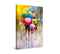 Startonight Cuadro Moderno en Lienzo - Pintura Feliz De Paraguas De Colores - Pintura Abstracta Para Salon Impresiones Enmarcadas 80x120 cm, Grande Decoración Pared, Idea de Regalo Elegante
