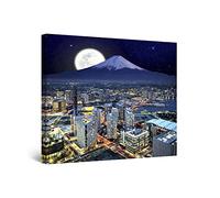 Startonight Cuadro Moderno en Lienzo Yokohama de Noche, Pintura Paisaje Urbano Para Salon Decoración 80 x 80 cm Brilla en la Oscuridad Luminoso Idea de Regalo Elegante Efecto Día y Noche
