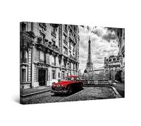 Startonight Cuadro sobre Lienzo en Blanco y Negro El Coche Rojo en París, Impresion en Calidad Fotografica Enmarcado y Listo Para Colgar Diseño Moderno Decoración Formato Grande 80 x 120 CM