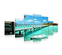 Startonight Grande Cuadro Moderno en Lienzo - Bote Blanco en la Orilla - Pintura Playa para Salon xxl Decoración 7 Piezas 100 x 240 CM