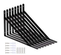 STARVAST - Escuadra de pared, 8 soportes triangulares de 90 grados de acero, escuadras de 300 mm x 190 mm, soporte de esquina Brace con 20 tornillos y 8 anclajes (Negro)