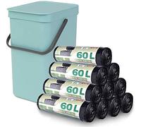 STARVAST - Lote de 10 rollos de 20 bolsas de basura de 60 L, asas deslizantes, bolsas de basura resistentes para basura alta, cocina salón, ultra resistente, antifugas, 64 x 71 cm, color negro