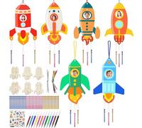 Starvortex 110 piezas DIY Juguetes de Madera con 12 Campanas de Cohete Proceso, Divertido kit Manualidades Niños,Madera Manualidades Pintar Huevos de Pascua Contiene Pegatinas de Bolígrafo de Cinta