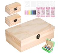 Starvortex 3 Cajas de Madera con Tapa, Caja de Madera con Bisagras y Cierre, Cajas Decorativas de Pino Pequeña con Tapa, para Pintura DIY, con Rotuladores de Colores y Pegatinas Decorativas