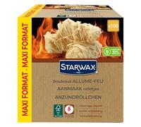 STARWAX - Rollos Encendedores - Encendido rápido, Limpio e Inodoro - No altera el Sabor de los Alimentos - hasta 8min de combustión - FSC® - BBQ y Chimenea - Lote de 100