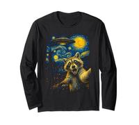 Stary Night Mapache Selfie Cute Funny Animal Pop Art Manga Larga