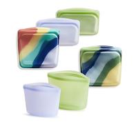 Stasher Bolsa de almacenamiento de silicona reutilizable, contenedor de almacenamiento de alimentos, apto para microondas y lavavajillas, sin fugas, paquete de 6, salpicaduras de arco iris, corriente