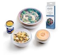 Stasher Tapas elásticas de silicona reutilizables de alta calidad, paquete de 4, transparentes, 9, 6.5, 4.5 y 2.5 pulgadas, cierre hermético, cubiertas de contenedores de alimentos, sin BPA, sin fugas