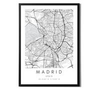 State Media Vision Cuadro Mapa Madrid Ciudad Mundial Póster Conjunto Individual - Impresión Minimalista para Dormitorio o Sala de Estar - Arte de Pared en Blanco y Negro de Madrid (Madrid, Impresión