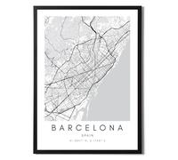 State Media Vision Juego individual de póster de mapa de la ciudad del mundo de Barcelona, impresión minimalista para dormitorio o sala de estar, arte de pared de Barcelona en blanco y negro (solo