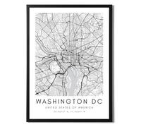 State Media Vision Juego individual de póster de mapa de la ciudad del mundo de Washington DC, impresión minimalista para dormitorio o sala de estar, arte de pared en blanco y negro de Washington DC