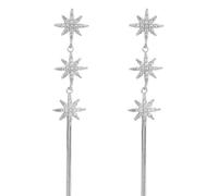 Statement Eight-Pointed Star Drop Earrings: Rhinestone-Studded Stars + Layered Chain Tassels