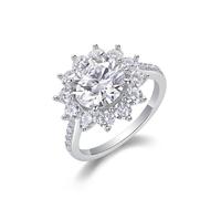Statement Ring, Promise Ring Beste Freundin Dünner Ring mit Sonnenblumen-Moissanit 3 Karat Silber 9K Weißgold Größe 45 (14.3)