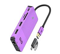 Station d'accueil USB Giq USB C Hub USB 3.0 Vers Double HDMI VGA Adaptateur Triple Affichage USB C pour Ordinateur Portable Double écran Compatible Avec MacBook M1 USB Dock-Violet