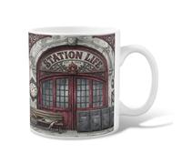 Station Life - Taza de café de cerámica, diseño vintage industrial con puertas de reloj, color rojo, taza de chocolate caliente con asa, ideal para amistad, familia, colegas, profesores, personal de
