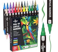 STATIONERY ISLAND Rotuladores permanentes de pintura acrílica de 24 colores, marcadores de doble punta para roca, calabaza, piedra, vidrio, cerámica, madera y tela, bolígrafos de pintura a base de
