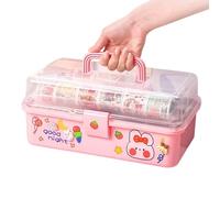 Stationery Storage Box - Handled Stationery Organizer, Pink Storage Box, Handled Pink Tool Boxs, Portable Storages Boxs | Clear Multi Layer Storages Organizer Multipurpose Medicine Boxes For Student