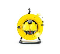 STATUS 2 Socket Cable Reel | 25m Yellow Extension Lead | 16A 110V with Thermal Cut Out | Heavy Duty Outdoor Extension Lead | S25M-110VOLT-CR1