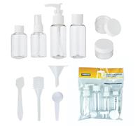 Status Juego de 10 botellas de viaje transparentes, surtido de 80 ml, 50 ml, 10 ml, recipientes recargables a prueba de fugas para líquidos de bolsa de cabina, kit de aseo compatible con aeropuertos