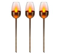 Status Lilydale - Luz solar para jardín al aire libre, paquete de 3 unidades de 6,3 cm, efecto de llama abierta, acero inoxidable, impermeable, adorno de jardín, luz solar, batería recargable incluida