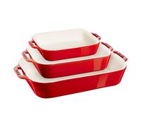 Staub 3-piece rectangular ceramic bakeware set, cherry red
