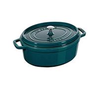STAUB Asador/Cocotte de hierro fundido, Ovalado 33 cm, 6,7 L, La Mer | Tapa con sistema de auto-riego, compatible con todo tipo de fuegos y horno, Azul La Mer