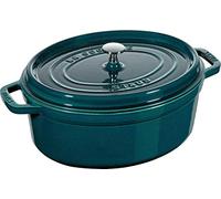 STAUB Asador/Cocotte de hierro fundido, Ovalado 37 cm, 8 L, La Mer | Con tapa de efecto lluvia de aromas, Fabricado en Francia, Apto para todo tipo de cocinas, Azul-Petróleo