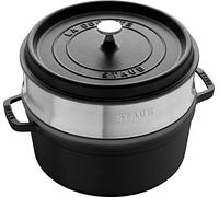 STAUB Cacerola/Cocotte con Vaporera de Hierro Fundido, Diámetro de 26 cm, 5,2 L, Esmaltado Interior Negro, Negro