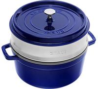 STAUB Cacerola/Cocotte con Vaporera de Hierro Fundido, Diámetro de 26 cm, 5,2 L, Esmaltado Interior Negro, Azul Oscuro