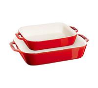STAUB Ceramique - Juego de 2 cacerolas rectangulares (20 x 16 cm y 27 x 20 cm), color rojo cereza