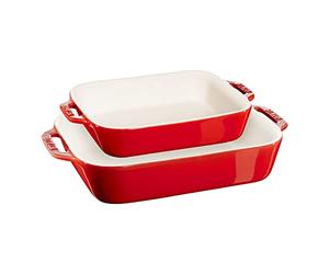 STAUB Ceramique - Juego de 2 cacerolas rectangulares (20 x 16 cm y 27 x 20 cm), color rojo cereza