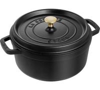 STAUB Cocotte, Cazuela de Hierro Fundido Esmaltada, 26cm, 5,2L, Inducción | Con tapa de efecto lluvia de aromas, Fabricado en Francia, Apto para todo tipo de cocinas, Negro